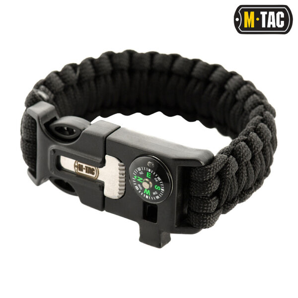 M-Tac браслет паракорд із компасом, іскристиком і свистком Black